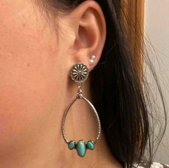 Western Silver Turquoise beaded hoop earrings 2/$30 - Picture 4 of 15